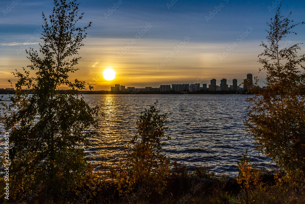 skyline at sunset in strogino moscow