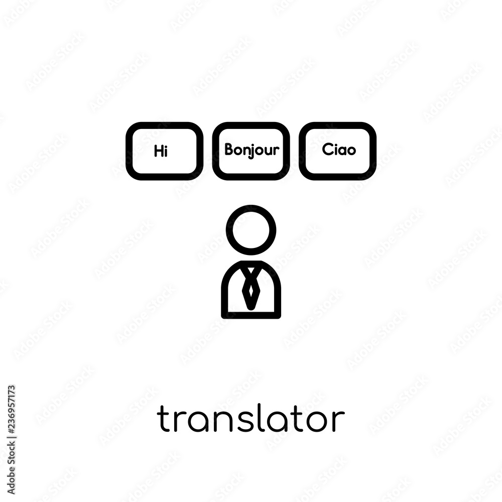 Translator icon. Trendy modern flat linear vector Translator icon on white background from thin line E-learning and education collection Translator icon. Trendy modern flat linear vector Translator icon on white background from thin line E-learning and education collection