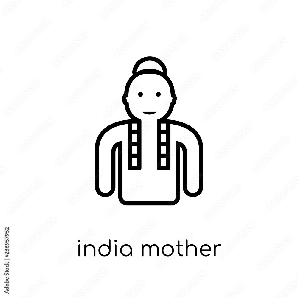 India Mother icon. Trendy modern flat linear vector India Mother icon on white background from thin line india collection India Mother icon. Trendy modern flat linear vector India Mother icon on white background from thin line india collection