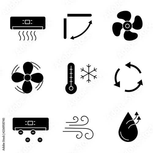 Air conditioning glyph icons set