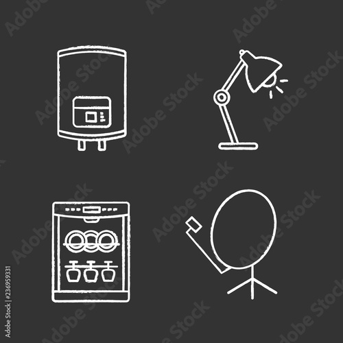 Household appliance chalk icons set
