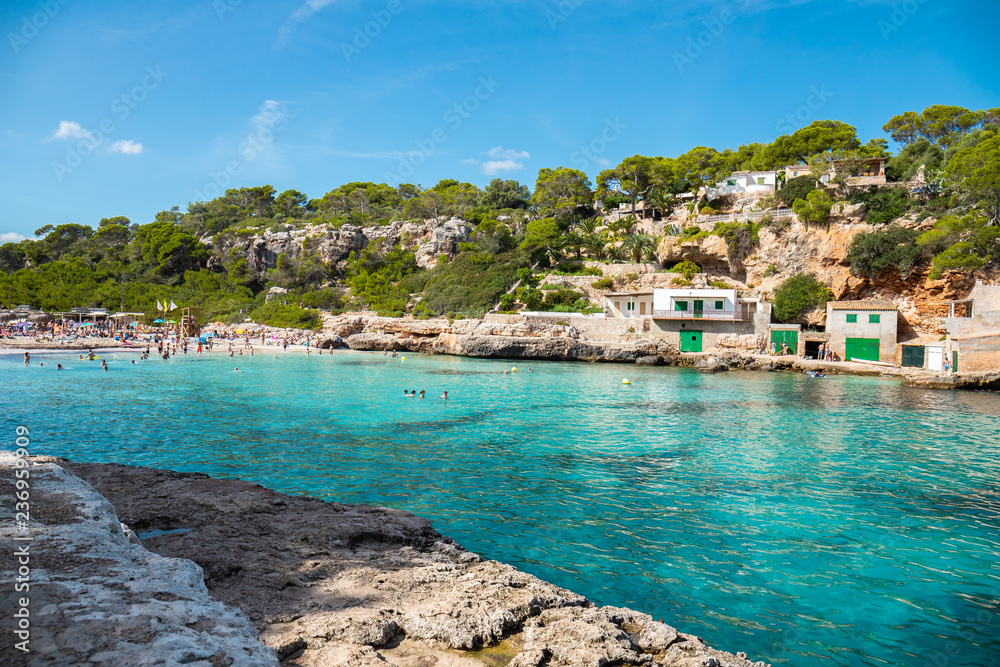 Mallorca in Balearic Islands, Spain. One of the most beautiful beach in the world with crystal clear turquoise waters and a wonderful paradise in the middle of the Mediterranean sea in Europe.