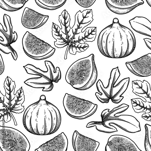 Seamless pattern of fig fruits and leaves.