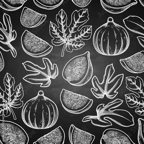 Seamless pattern of fig fruits and leaves.