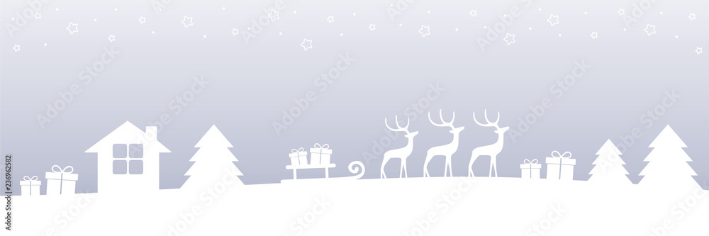 bright christmas winter border with reindeers gifts and firs vector illustration EPS10