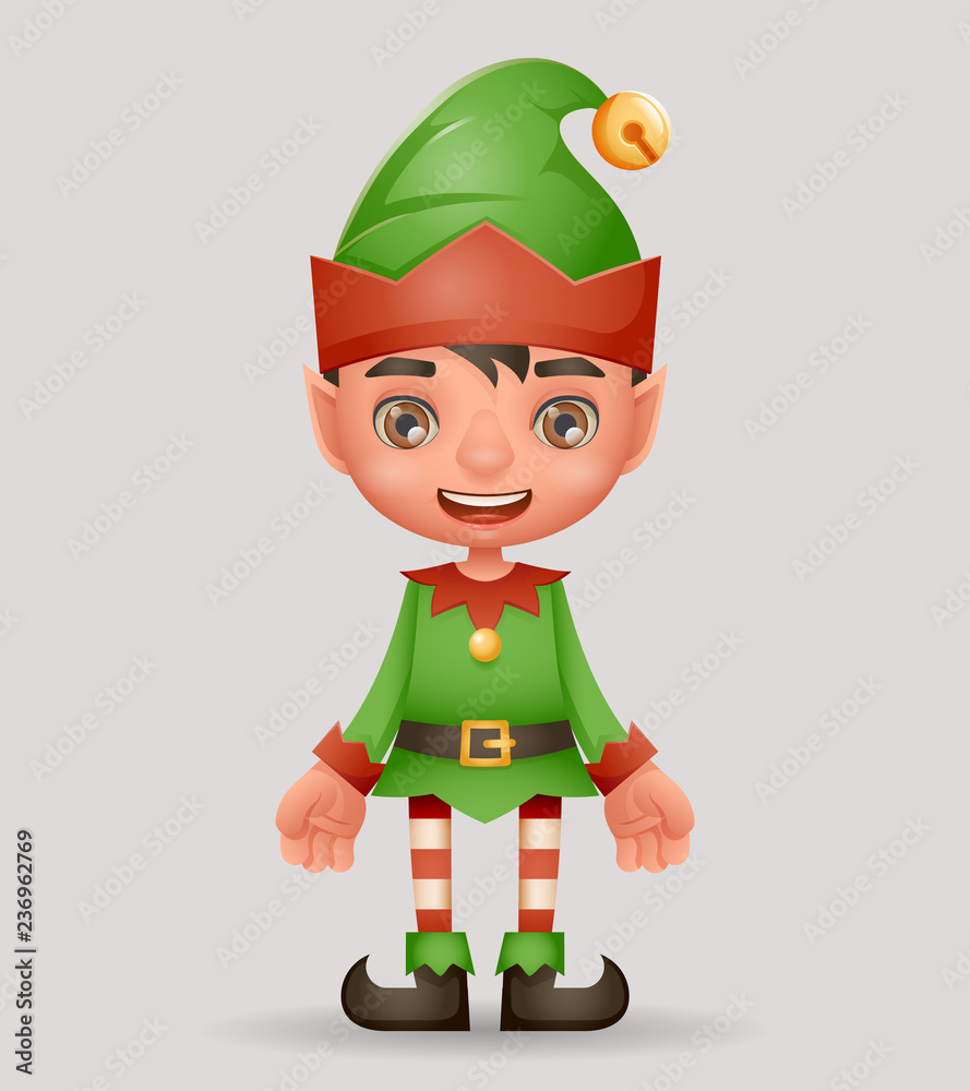 Christmas elf boy santa claus helper new year 3d cartoon character design  vector illustration Stock Vector | Adobe Stock