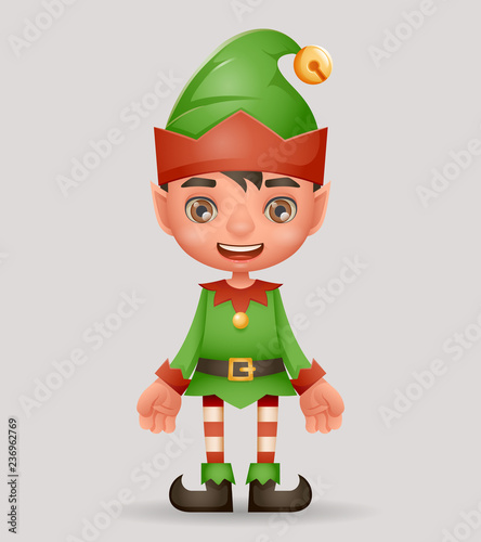 Christmas elf boy santa claus helper new year 3d cartoon character design vector illustration