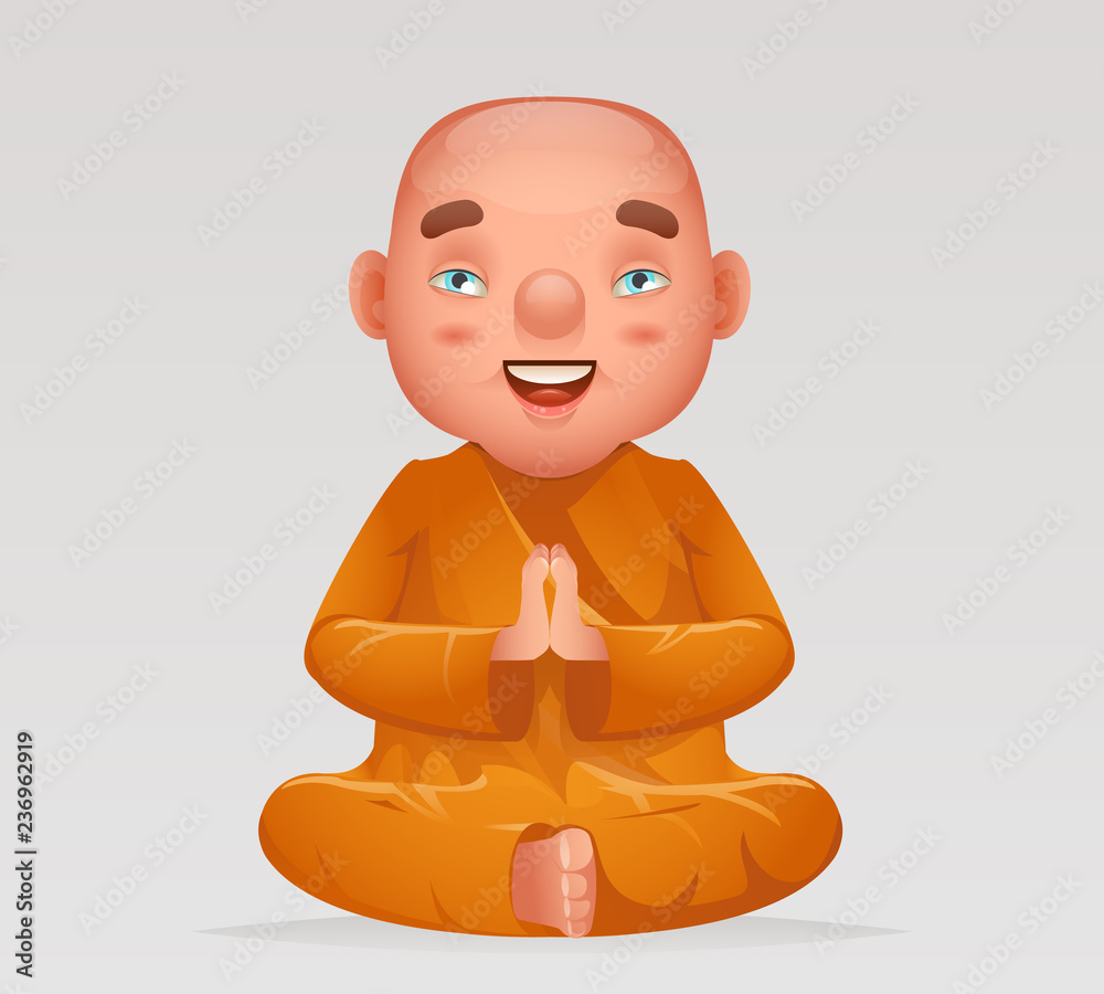 Meditation cute buddhist sitting monk traditional asian buddhism culture  religion cartoon 3d realistic character design vector illustration Stock  Vector | Adobe Stock