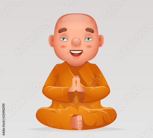 Meditation cute buddhist sitting monk traditional asian buddhism culture religion cartoon 3d realistic character design vector illustration