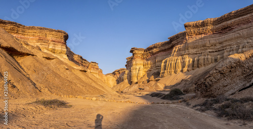 Beautiful sunset in the canyons of the Namibe Desert. Africa. Angola.
