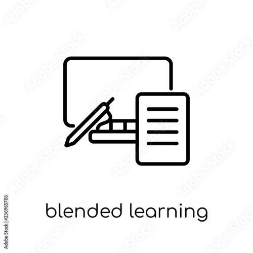blended learning icon. Trendy modern flat linear vector blended learning icon on white background from thin line E-learning and education collection