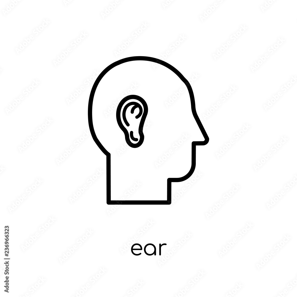 Ear icon. Trendy modern flat linear vector Ear icon on white background from thin line Human Body Parts collection Ear icon. Trendy modern flat linear vector Ear icon on white background from thin line Human Body Parts collection