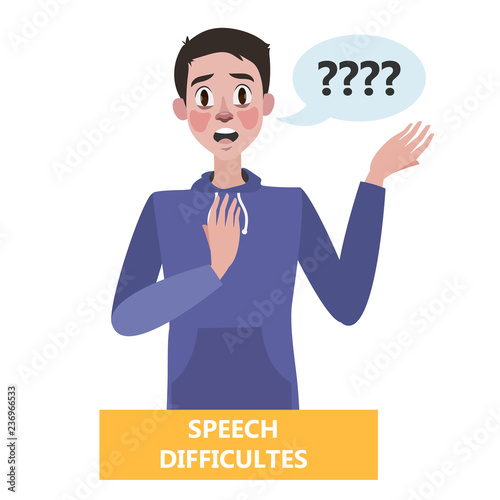 Sign of a stroke infographic. Man with speech problem