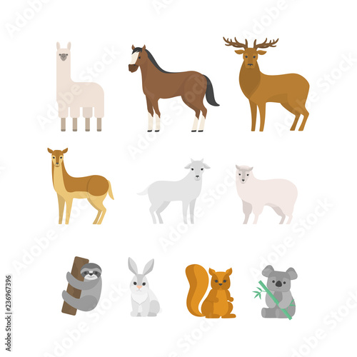 Herbivores animal set. Collection of mammal from forest