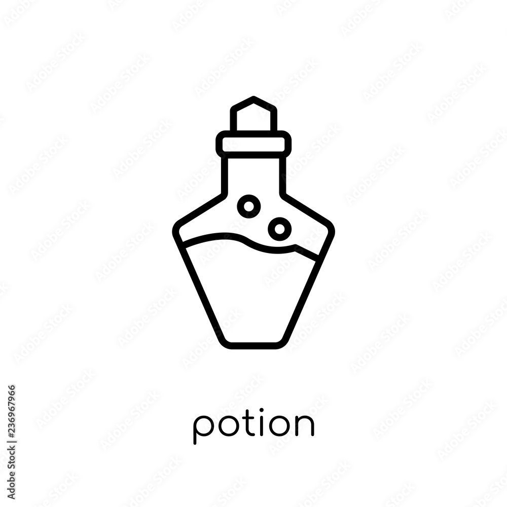Potion icon. Trendy modern flat linear vector Potion icon on white background from thin line Fairy Tale collection Potion icon. Trendy modern flat linear vector Potion icon on white background from thin line Fairy Tale collection