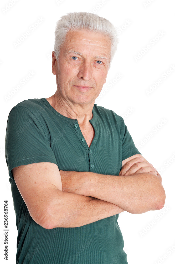 Confident senior man with crossed arms on white background Confident senior man with crossed arms on white background