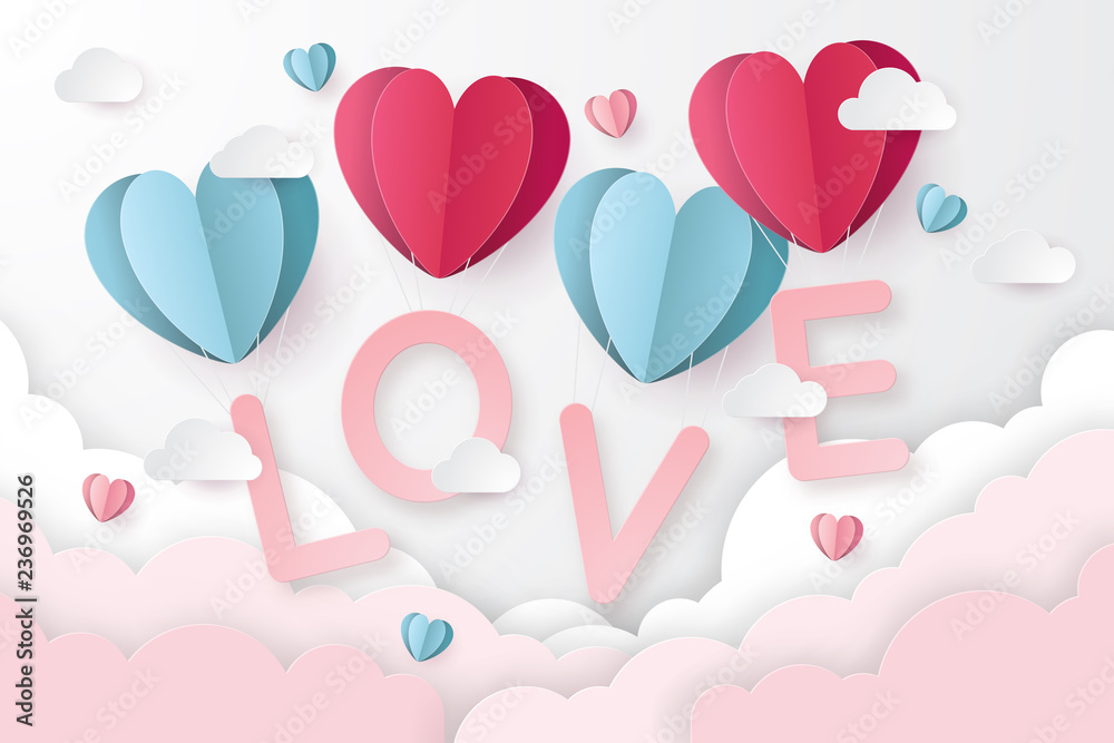 illustration of love and valentine day with heart paper cut style. Vector illustration