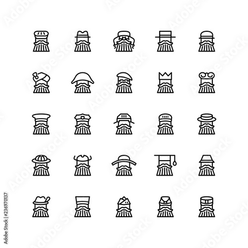 Twenty five  icons of men wearing different kinds of hats isolated on white background. Emoji and avatars flat style set.