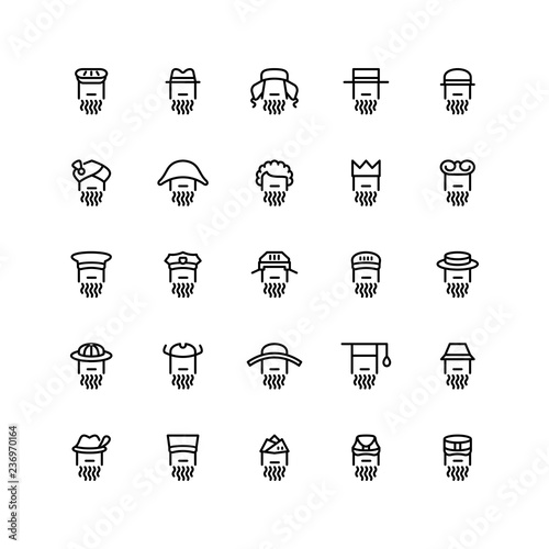 Twenty five  icons of men wearing different kinds of hats isolated on white background. Emoji and avatars flat style set.
