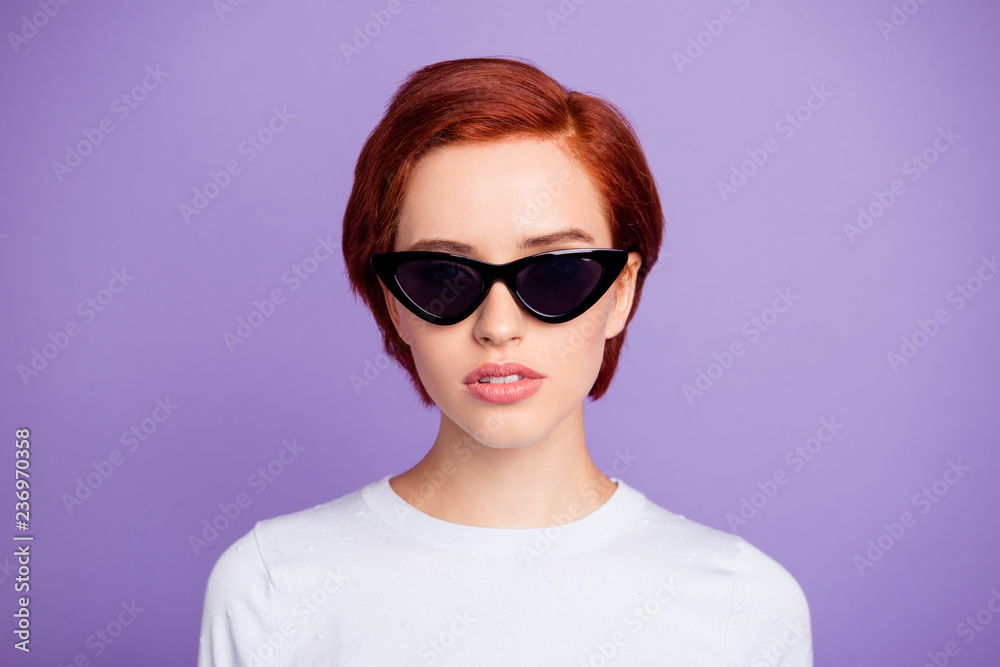 Close up portrait of self-confident beautiful she her girl in bl Close up portrait of self-confident beautiful she her girl in bl
