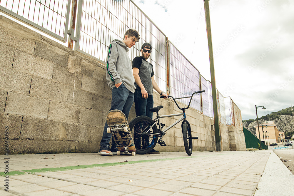 Lifestyle of young people with skateboarding and bmx Lifestyle of young people with skateboarding and bmx