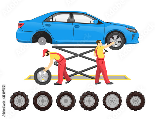 Tire Service, Vector Emblem, in Cartoon Style
