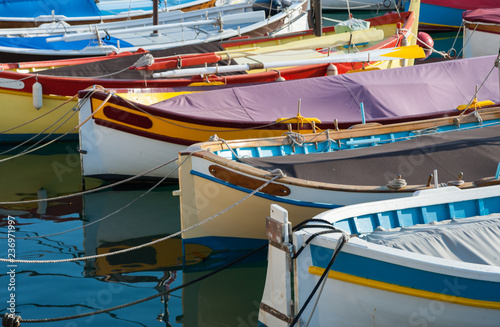 Wallpaper Mural Close up on colourful fishing boats in the port of Nice in southeastern France. Torontodigital.ca