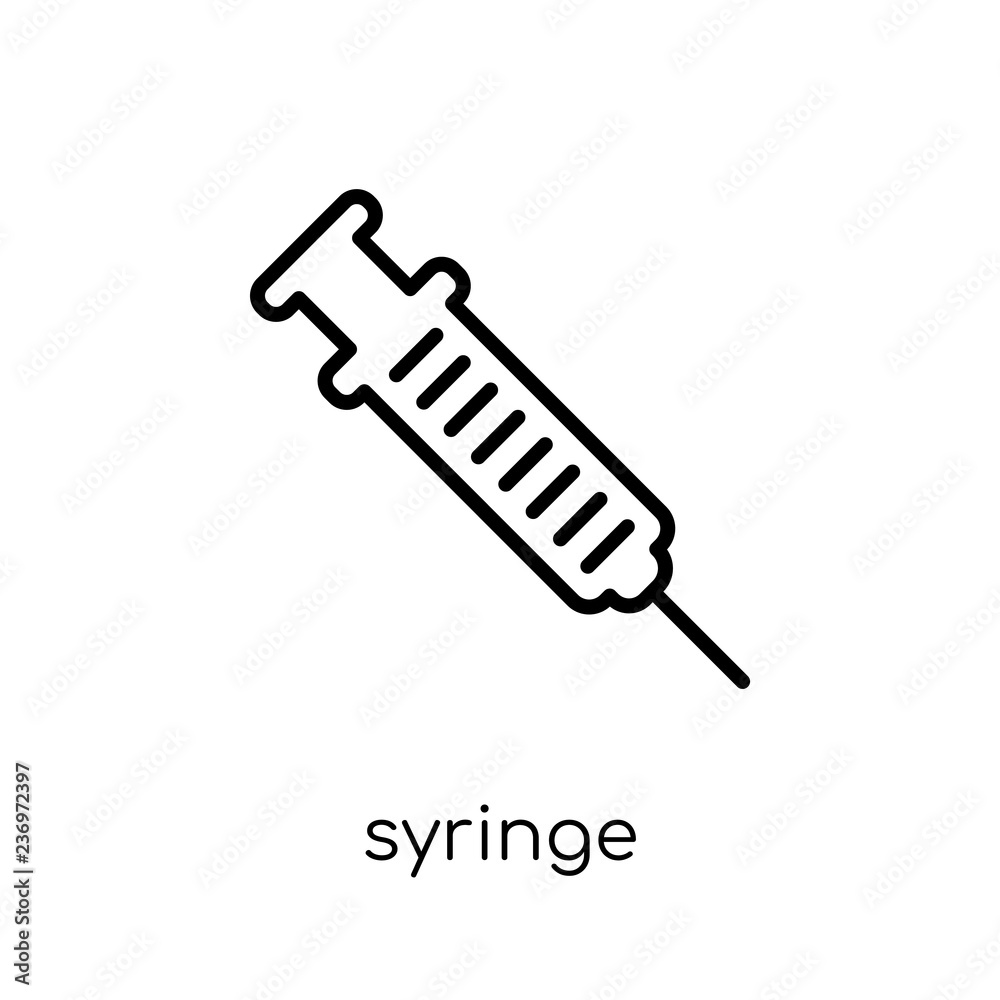 Syringe icon. Trendy modern flat linear vector Syringe icon on white background from thin line Health and Medical collection Syringe icon. Trendy modern flat linear vector Syringe icon on white background from thin line Health and Medical collection