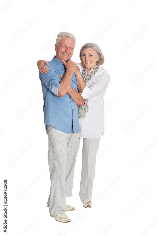 Happy senior couple posing isolated on white background Happy senior couple posing isolated on white background