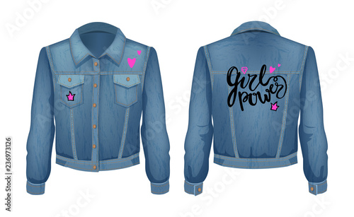 Girl Power Denim Jacket Patch Vector Illustration
