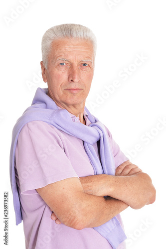 Portrait of senior man on white background