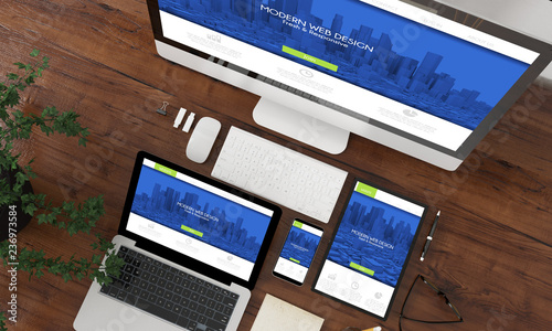 devices collection top view with fresh and modern website