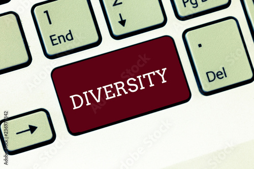 Handwriting text Diversity. Concept meaning state of being diverse range different things miscellany mixture Keyboard key Intention to create computer message, pressing keypad idea