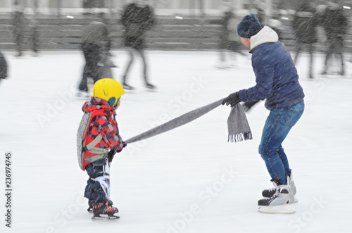 Photography Skating on the ice rink.
