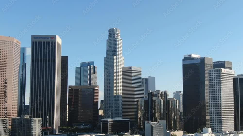 Los Angeles Downtown Financial District Aerial Establish Shot