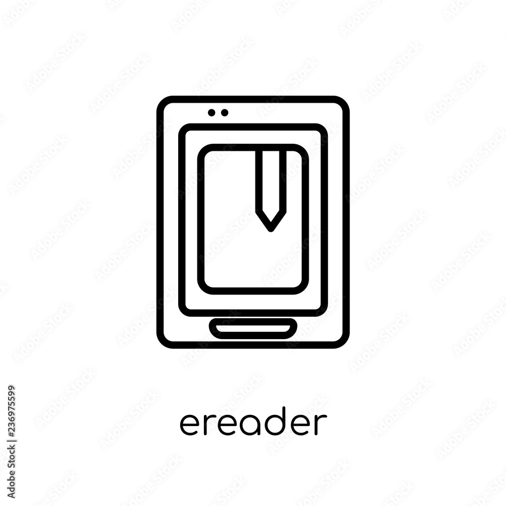 Ereader icon. Trendy modern flat linear vector Ereader icon on white background from thin line Electronic devices collection Ereader icon. Trendy modern flat linear vector Ereader icon on white background from thin line Electronic devices collection