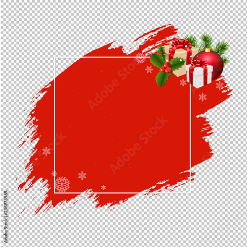 Merry Christmas Banner Red Blobs Transparent Background