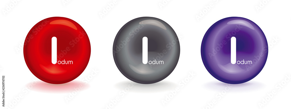 3d icon of I iodine - red erythrocyte symbol or violet or gray metallic mineral with I iodum - vectors 3d icon of I iodine - red erythrocyte symbol or violet or gray metallic mineral with I iodum - vectors