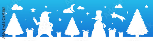 Bannière de Noël - Père Noël, sapin et bonhomme de neige