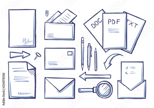 Office Supplies Papers and Documents Set Vector