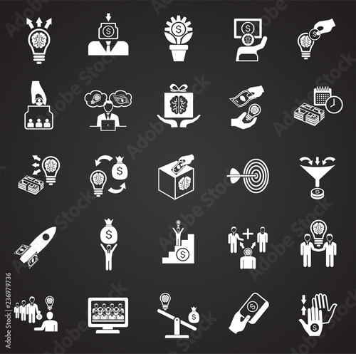 Crowdfunging icons set on black background for graphic and web design, Modern simple vector sign. Internet concept. Trendy symbol for website design web button or mobile app