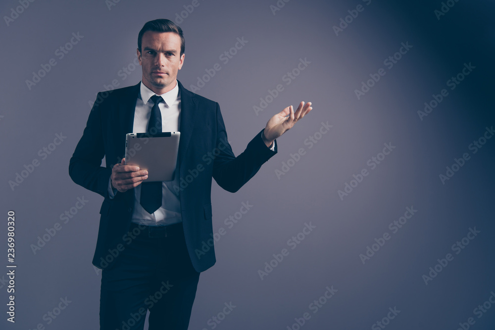 Portrait of attractive handsome clever intelligent confident con