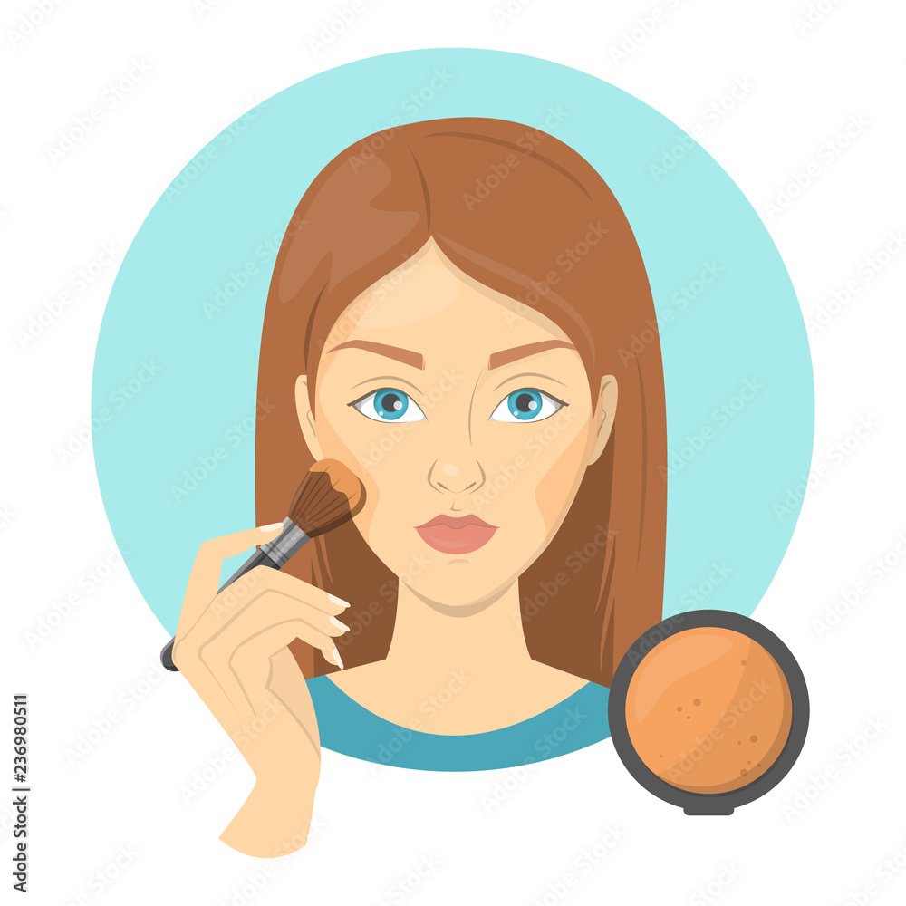 Woman applying face bronzer for perfect makeup Woman applying face bronzer for perfect makeup