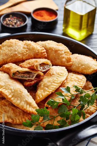 close-up of deep fried turnovers or chebureki photo