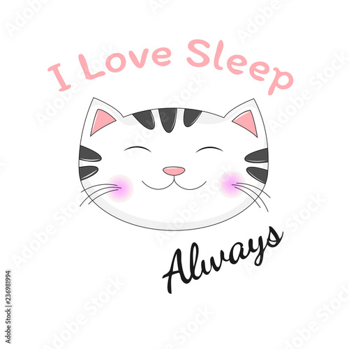 Cute cartoon cat and inscription I love sleep.