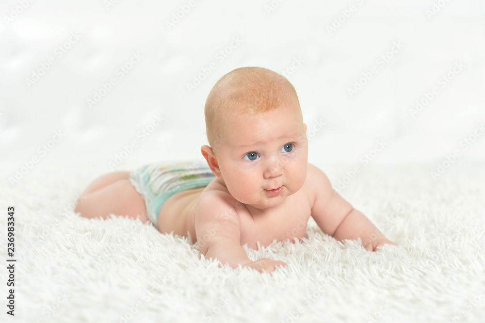 Portrait of cute beautiful baby boy on bed Portrait of cute beautiful baby boy on bed