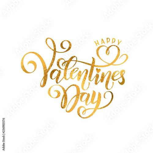 Vector golden foil effect handwritten lettering Happy Valentines Day. Calligraphy isolated drawn text Valentine s Day