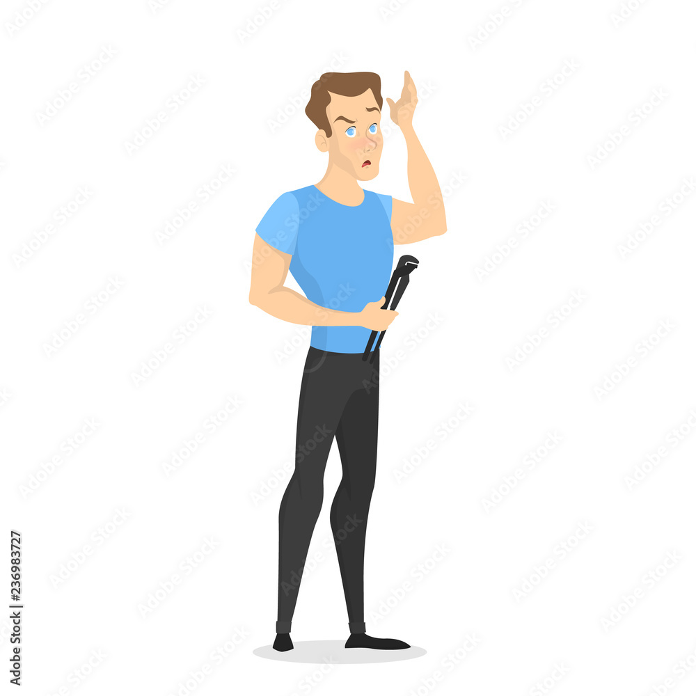 Man with a tool for plumber repair Man with a tool for plumber repair