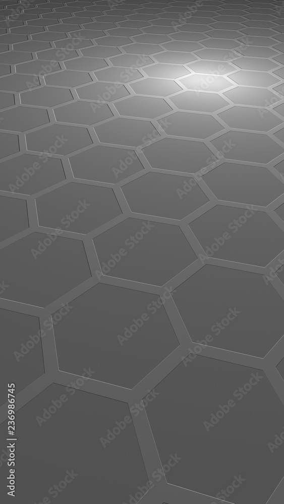 Honeycomb on a gray background. Perspective view on polygon look like honeycomb. Extruded, bump cell. Isometric geometry. Vertical image orientation. 3D illustration Honeycomb on a gray background. Perspective view on polygon look like honeycomb. Extruded, bump cell. Isometric geometry. Vertical image orientation. 3D illustration