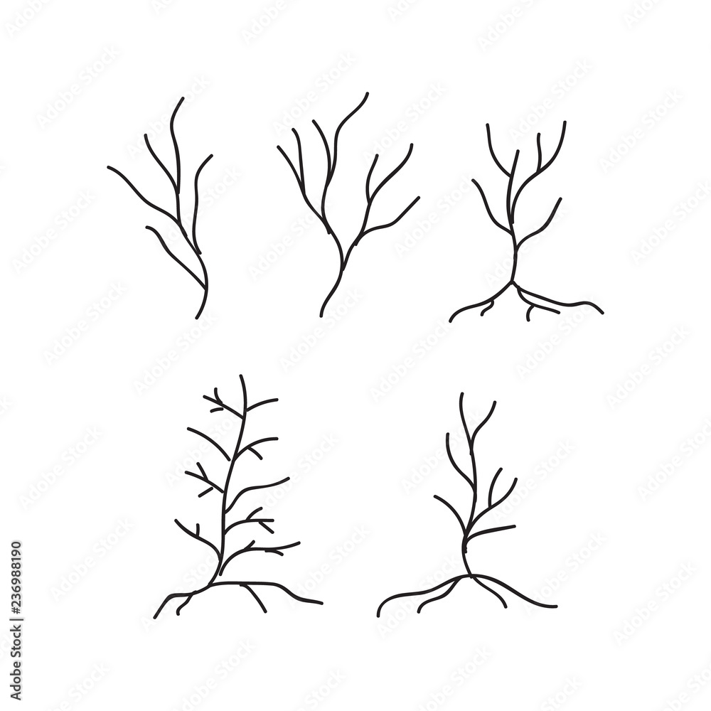 Old dark trees. Dead forest trees icons. Silhouette dead tree vector illustration